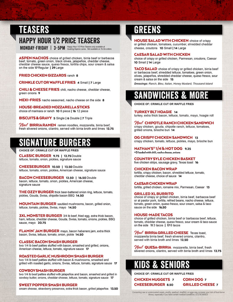 Bowling Menu page 2